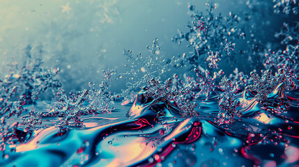 Metallic snowflakes slowly melt into smooth liquid chrome, creating a surreal transition over a clean matte background with elegant reflective detail.