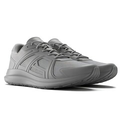 Pair of gray running shoes isolated on a white background showcase of modern athletic footwear and sportswear designed for performance and comfort
