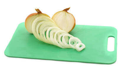 Sliced White Onion on Green Cutting Board.
