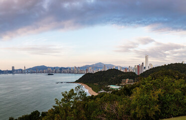Naklejka premium Aerial view of the coast of the tourist city of Balneario Camboriu, Santa Catarina, Brazil.