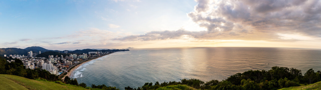 Aerial view of the coast of the tourist city of Itajai, Santa Catarina, Brazil.
