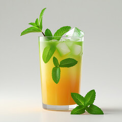 Fresh mojito cocktail drink with mint leaves, ice, and lime in a glass for summer refreshment