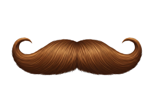 Classic handlebar mustache, elegant brown hair with curled ends