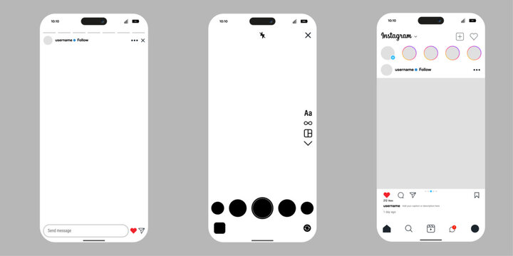 Modern Instagram UI Mockup: Feed, Stories, & DM Screens