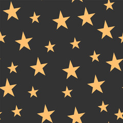 Seamless birthday pattern with gold stars on dark background for festive card and poster design