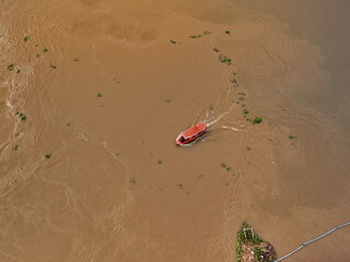 River Boats Aerial View  Waterway Transport  Thai River from Above flood