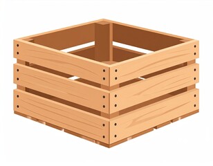 Isometric Light Brown Wooden Crate Isolated on White Background with Simple Design and Visible Wood Grain Texture Suitable for Storage Concepts