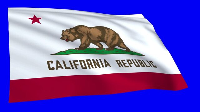 California flag waving on bluescreen