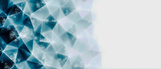 A geometric snowstorm of luminous polygons swirls through the air, creating a surreal abstract winter scene with glowing, angular forms in motion.