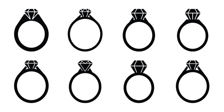 engagement ring Valentine's Day icon set silhouette style and isolated on white background Vector illustration
