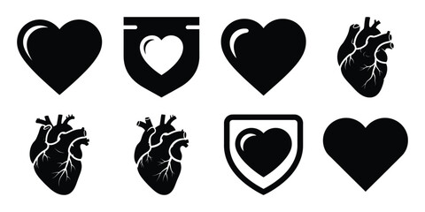 heart badge Valentine's Day icon set silhouette style and isolated on white background Vector illustration
