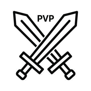 Illustration of two crossed swords with the letters pvp isolated on, representing player versus player combat