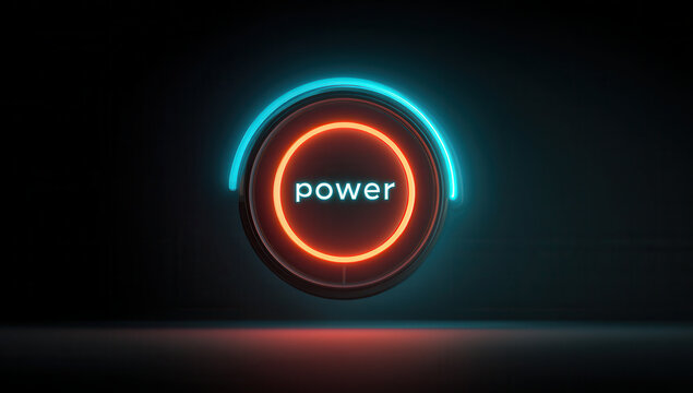 Stylish power button design with glowing neon accents in dark setting