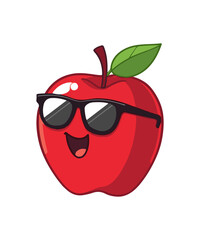 Apple Wearing Sunglasses Cute Cartoon Vector