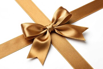Elegant gold satin gift bow on white background