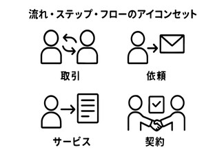Business Flow and Step Process Icon Set – Transaction, Request, Service, and Contract Agreement Outline Symbolsv