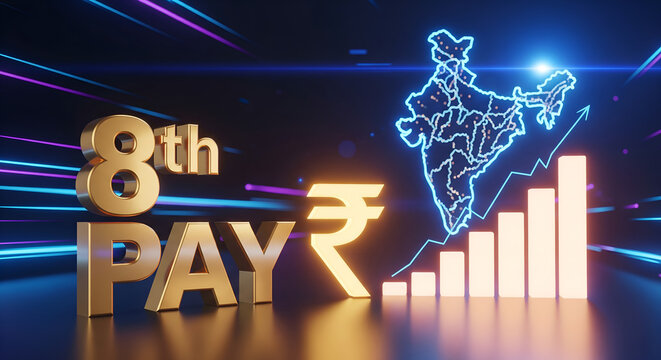 8th Pay Commission India, Salary Increase with India Map. Finance Concept.