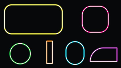 Colorful neon shapes glow against a black backdrop representing modern design elements