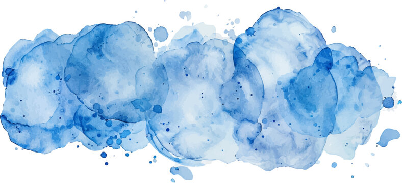 Organic blue watercolor bubbles arranged vertically in a flowing column shape with subtle variations in hue and transparency for backgrounds