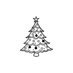 Christmas tree with ornaments and star on top hand drawn illustration festive holiday decoration winter celebration element isolated on white background isolated on transparent background