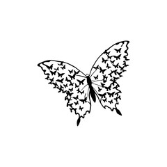 Butterfly composed of many small butterflies abstract insect wing pattern artistic design graphic element isolated on white background isolated on transparent background