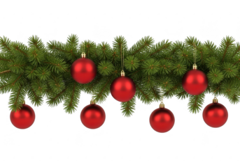 Christmas garland with red ornaments isolated on transparent background