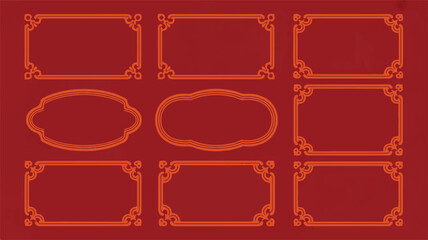 Ornate traditional Chinese frames and borders in vibrant red and gold, ideal for Lunar New Year cards, festive events, and cultural design, a digital illustration