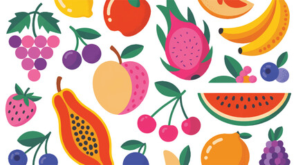 A delightful arrangement of colorful tropical fruits and berries, showcasing a vibrant and healthy assortment perfect for various design projects