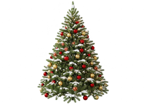 Decorated christmas tree with red and gold ornaments isolated on transparent background - Powered by Adobe