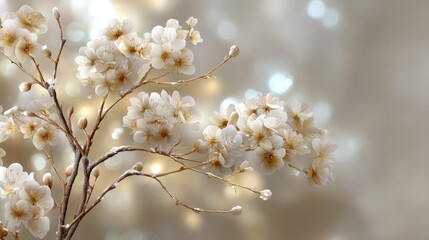 Naklejka premium Festive abstract branches with ornament halos and white to gold gradient texture