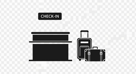 Effortless travel begins here with a check-in counter and luggage, perfect for tourism ads, airport signage, or travel agency promotions