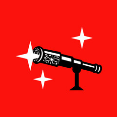 Telescope with stars on a red background