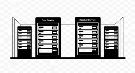 Modern server architecture showcasing root and resolver servers in a sleek, scalable vector design, perfect for technology presentations and cloud infrastructure visuals