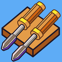 Two woodworking chisels resting on a wooden block