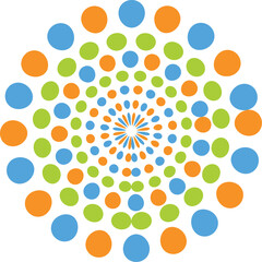 Colorful Circular Dot Pattern with Orange Green and Blue.