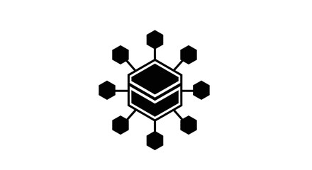 Modern decentralized network graphic, representing blockchain technology and innovative data storage with connected nodes for future thinking designs