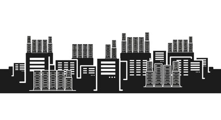 Modern data center architecture showcasing digital infrastructure and server farms, ideal for cloud computing and technology solutions, scalable vector graphic origin