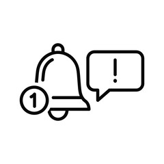 Notification bell with speech bubble isolated on reminder, alert, or message icon