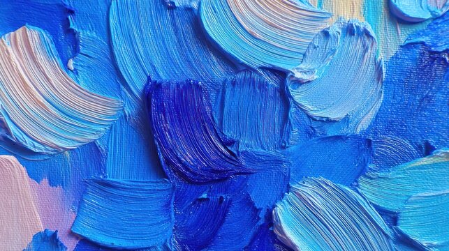 Thick impasto brushstrokes of vivid blue paint create a textured abstract background.