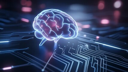 Futuristic digital brain design on a circuit board, representing artificial intelligence and technology innovations - Powered by Adobe