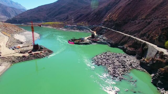Large-Scale Mountain Viaduct Construction Engineering Project Over Turquoise River
