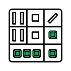 Illustration of a mahjong tile with various symbols, a simple and clean design isolated on