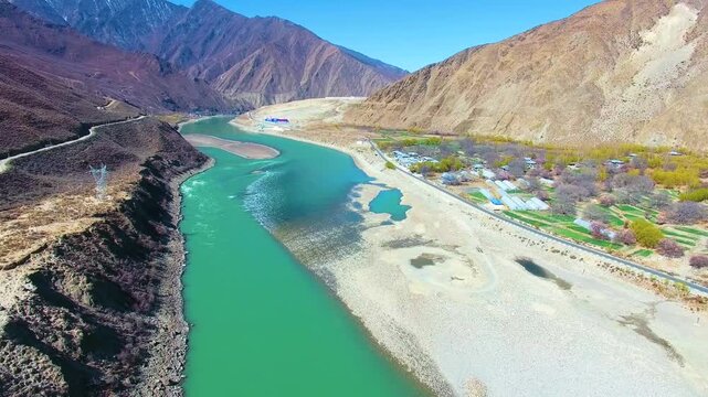 Turquoise River Through Mountain Valley, Gilgit-Baltistan