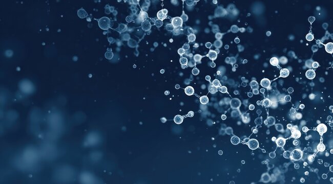 Abstract glowing molecular structure against dark blue background