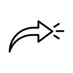 Illustration of a black arrow with a curved tail pointing right isolated on, symbolizing direction