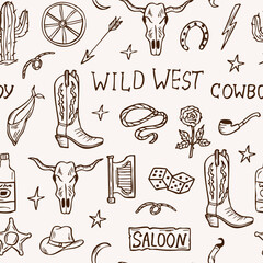 Hand drawn cowboy seamless pattern