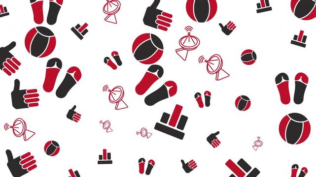 Seamless Pattern of Red and Black Gym Equipment Icons, Fitness Concept, Abstract Graphic Design, Top View, Digital Illustration