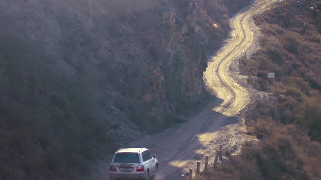 Winding Mountain Road Through Canyon - Aerial Engineering Scale View