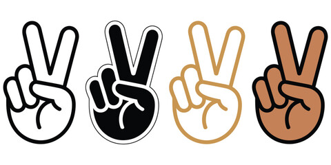 Fototapeta premium Peace sign hand gesture, victory or peace symbol, minimalist line art vector icon, isolated on white background, suitable for apps, websites, t-shirts, digital design, simple modern illustration, 