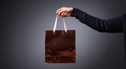 Hand Holding Shiny Gift Bag Elegant Shopping for Special Occasions and Celebration